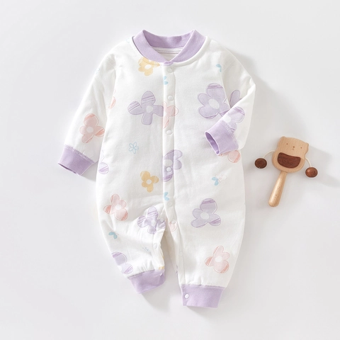 Neugeborene Säugling Baumwolle Wattierter Strampler Langarm Cartoon Bedruckter Bodysuit Jumpsuit Für Baby Jungen Mädchen Herbst Winter