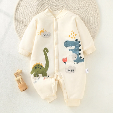 Newborn Baby Cotton Padded Romper Thickened Warm Winter Clothes Cartoon Dinosaur Lion Bear Print Infant Jumpsuit One Piece