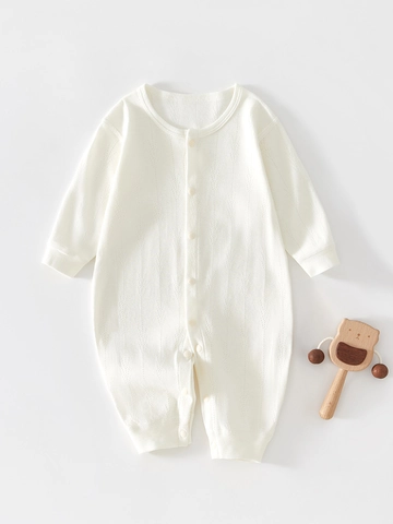 Soft 100% Cotton Long Sleeve Baby Romper Jumpsuit With Tree Jacquard Pattern Breathable Seamless Newborn Infant Pajamas
