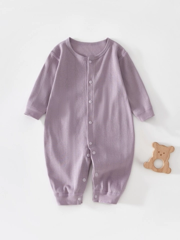 100% Cotton Baby Long Sleeve Romper Jumpsuit Breathable Small Tree Jacquard Pointelle Pajamas For Newborn Infant Toddler