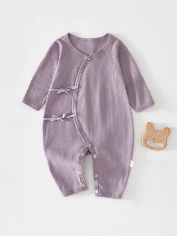 Barboteuse en Coton à Manches Longues pour Nouveau-né Style Kimono Body Jacquard Arbre Respirant pour Nourrissons