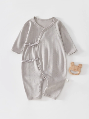 100% Cotton Baby Romper Long Sleeve Side Tie Newborn Kimono Infant Jumpsuit Jacquard Breathable Soft Bodysuit