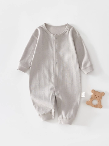 Infant Pure Cotton Long Sleeve Romper Jacquard Pattern Newborn Jumpsuit Breathable One Piece Pajamas For Baby Boys Girls