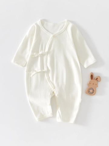Tutina Neonato in Cotone Jacquard a Maniche Lunghe Chiusura Laterale Stile Kimono Abbigliamento per Neonati Traspirante Unisex Infant Climbing Suit