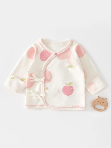 Top Estilo Kimono de Algodón para Recién Nacido con Cordones Laterales Camisa Estampada de Manga Larga Ropa para Bebés