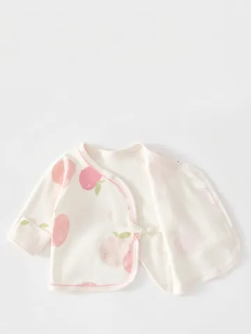 Top Estilo Kimono de Algodón para Recién Nacido con Cordones Laterales Camisa Estampada de Manga Larga Ropa para Bebés