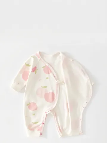 Pasgeboren Baby Kimono Stamper 100% Katoen Beenloos Zijstrik Lange Mouwen Baby Jumpsuit Bedrukt Fruit Slaapkleding Pyjama