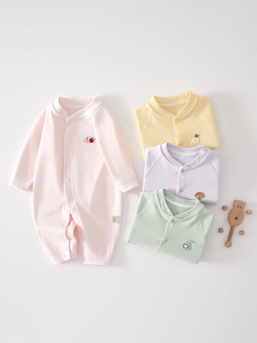 Tutina per Neonato in Puro Cotone a Maniche Lunghe Jumpsuit per Neonati con Stampa Frutta e Ricamo Morbida e Traspirante