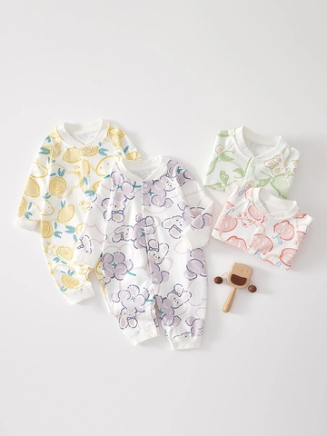 Tutina per Neonato in Puro Cotone a Maniche Lunghe Jumpsuit per Neonati con Stampa Frutta e Ricamo Morbida e Traspirante