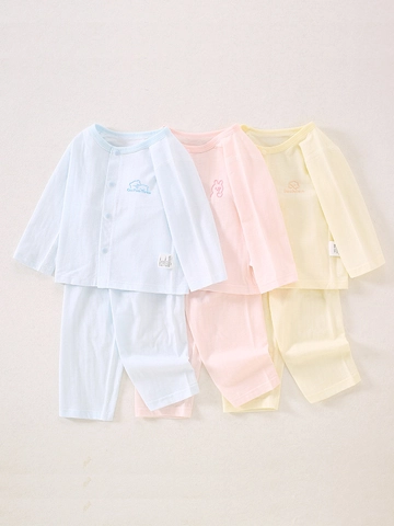 Infant Summer Thin Cotton Long Sleeve Pajamas Set Breathable Mesh Air Conditioning Room Home Wear For Baby Boys Girls