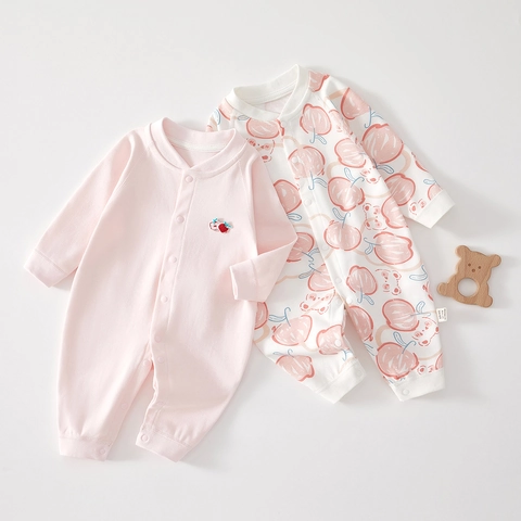 Barboteuse en Coton pour Nouveau-né Manches Longues Fermeture à Pression Pyjama Couture sans Os Printemps Automne Décontracté