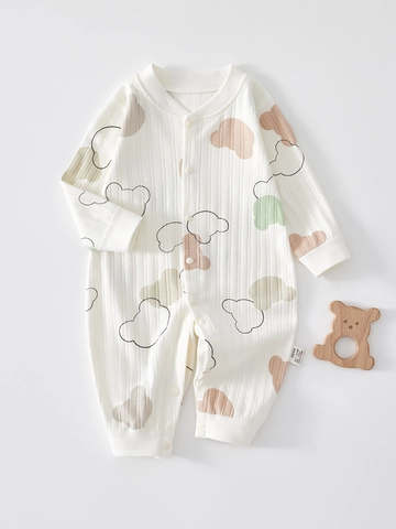 Newborn Baby Cotton Long Sleeve Romper Cartoon Animal Ribbed Infant Jumpsuit Comfortable Sleepwear One Piece For Boys Girls