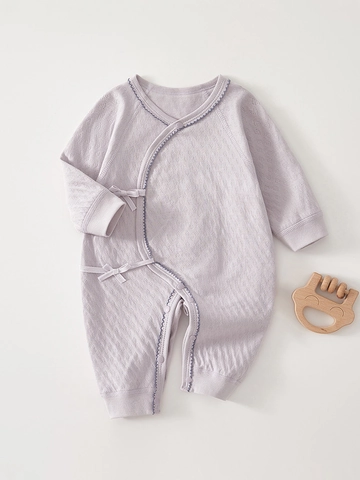 Newborn Baby Cotton Romper Kimono Side Tie Long Sleeve Jumpsuit Breathable Flat Seam Pajamas For Infant All Seasons Clothes