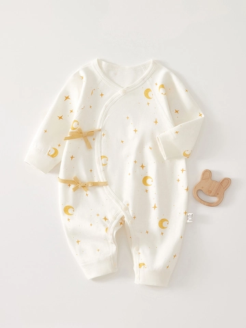 Neugeborenes Baby Baumwolle Langarm Strampler Kimono Stil Ohne Füße Body Mit Seitlicher Bindung Jungen Mädchen Overall