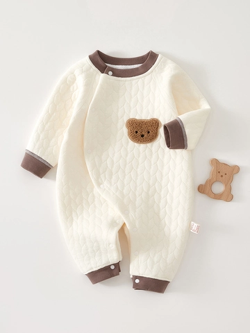 Infant Quilted Cotton Romper Jumpsuit Warm Three Layer Air Cotton Bodysuit Cartoon Pattern Long Sleeve Baby Autumn Winter Clothes