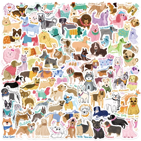 Simpatici Adesivi in PVC Impermeabili con Cani Cartoni Animati per Scrapbooking Custodia Telefono Laptop Decalcomanie Fai-da-te