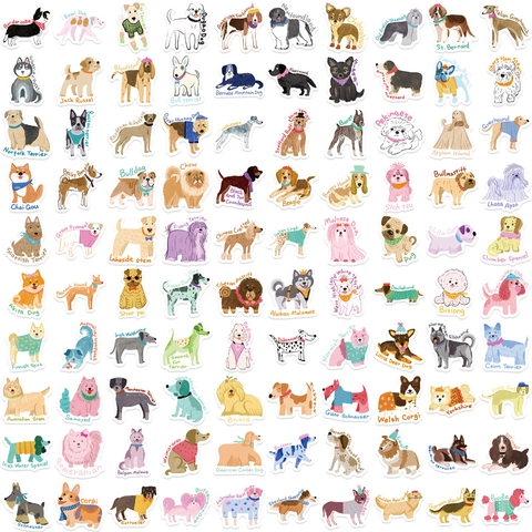 Simpatici Adesivi in PVC Impermeabili con Cani Cartoni Animati per Scrapbooking Custodia Telefono Laptop Decalcomanie Fai-da-te