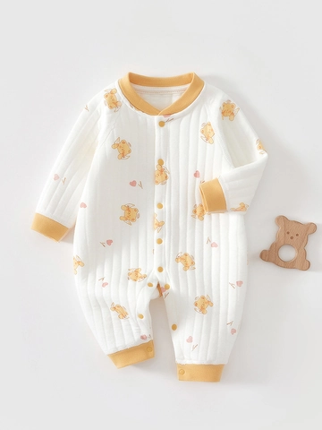 Baby Cotton Thermal Romper Long Sleeve Quilted Jumpsuit Cartoon Bear Rabbit Pattern Infant Pajamas Grade A Winter Clothing
