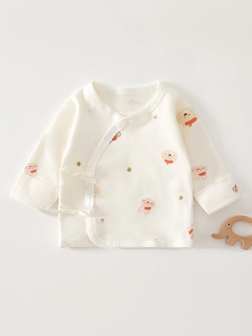 Neugeborene Baby Reine Baumwolle Kimono-Stil Top Nahtlos Weich Atmungsaktiv Bedruckt Halbrücken-Shirt Für Säuglinge