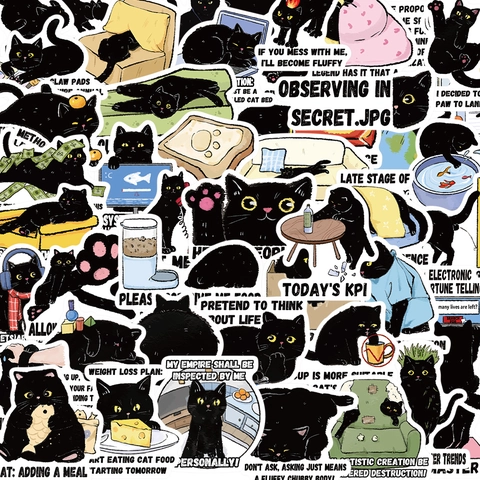 Simpatici Adesivi Gatto Nero Fumetto Citazioni Impermeabile PVC Opaco DIY Decals Per Laptop Bagaglio Taccuino Scrapbooking