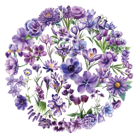 Adesivi PET Floreali Romantici Viola Fiori ad Acquerello Decalcomanie Decorative Per Scrapbooking DIY Diario Planner Cancelleria