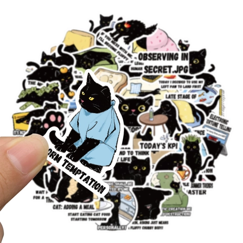 Simpatici Adesivi Gatto Nero Fumetto Citazioni Impermeabile PVC Opaco DIY Decals Per Laptop Bagaglio Taccuino Scrapbooking