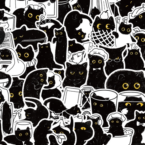 Adesivi Decorativi Creativi Gatto Nero Per Valigia Fai Da Te Skateboard Casco Diario Decorazione Impermeabile Gatto Del Fumetto Illustrazione