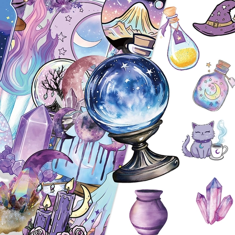 Magic Witch PET Holographic Stickers Decorative Mystery Fantasy Wizard Water Bottle Laptop Scrapbooking DIY Stickers