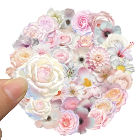 Kreative Rosa Blumen PET Transparente Dekorative Aufkleber Wasserdicht Botanischer Aufkleber Für Tagebuch Handyhülle Scrapbooking