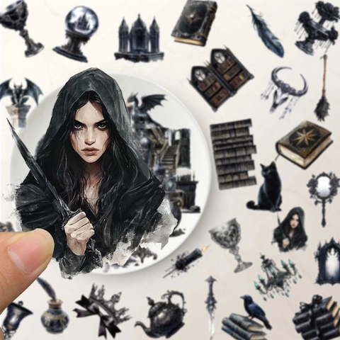 Vintage Gothic Hexe Magie PET Aufkleber Wasserdicht Dark Academia Scrapbooking Material Aufkleber Für Journal DIY Dekoration