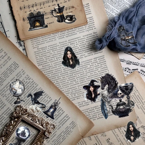 Vintage Gothic Hexe Magie PET Aufkleber Wasserdicht Dark Academia Scrapbooking Material Aufkleber Für Journal DIY Dekoration