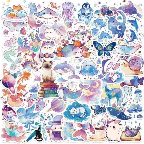 Adesivi Animali Cielo Stellato Acquerello Impermeabile DIY Decalcomanie Decorative Per Laptop Tablet Manuale Diario Cancelleria Decorazione