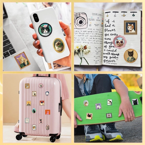 Pegatinas de Retrato de Gato Impermeables Calcomanías Retro de Marco de Fotos Para Equipaje Portátil Teléfono Diario Pegatinas Decorativas
