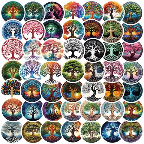 Adesivi Estetici Albero della Vita per Scrapbooking Modello Artistico Totem Decorazione Vintage Adesivi in PVC per Laptop