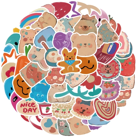 Simpatici Adesivi per Orsi Animati Coreani Impermeabile Stile Pittura a Olio Decalcomanie per Scrapbook Laptop Custodia per Telefono Diario Decorazione Multicolore Graffiti Adesivi