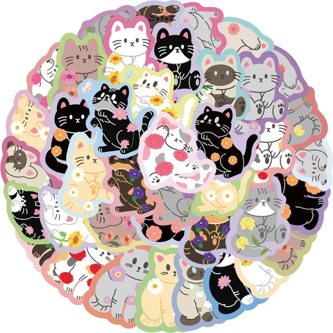 Simpatici Adesivi Decorativi in PVC Impermeabili a Forma di Gatto Con Fiori per Bagagli Laptop Custodia per Telefono Diario