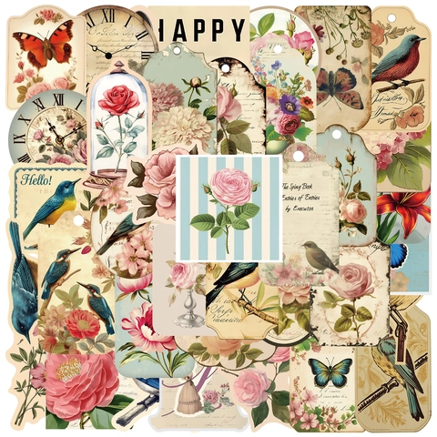 Adesivi Vintage per Scrapbooking a Forma di Farfalla e Fiori Decalcomanie Decorative Botaniche Retro per Laptop Telefono