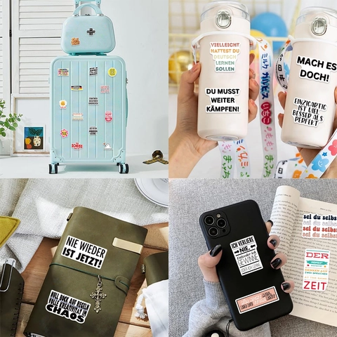 Pegatinas de Frases Inspiradoras en Alemán Impermeables de PVC Calcomanías Decorativas Para Diarios Portátiles Botellas de Agua Papelería Para Estudiantes