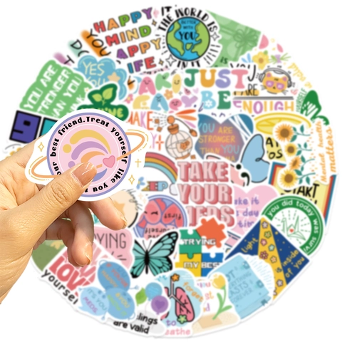 Adesivi Motivazionali sulla Salute Mentale Decalcomanie in Vinile PVC Impermeabili per Laptop Bagaglio Chitarra Diario Regalo Positivo