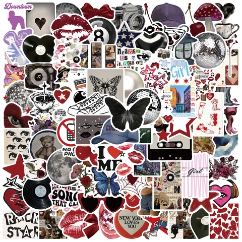 Adesivi Estetica Oscura Y2K Impermeabili in Vinile PVC Graffiti Decals per Chitarra Laptop Bagagli Rock Star Downtown Girl Retro Adesivi Decorativi