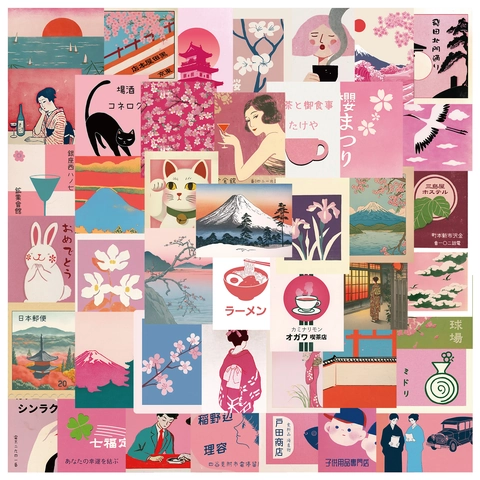 Japanische Retro Rosa Dekorative Aufkleber Für Scrapbooking Handyhülle Gitarre Wasserdichte PVC Abziehbilder Schreibwaren