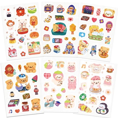 Mignons Autocollants Ours de Dessin Animé Vie Quotidienne PVC Imperméable Pour Scrapbooking DIY Journal Carnet Valise Décoration