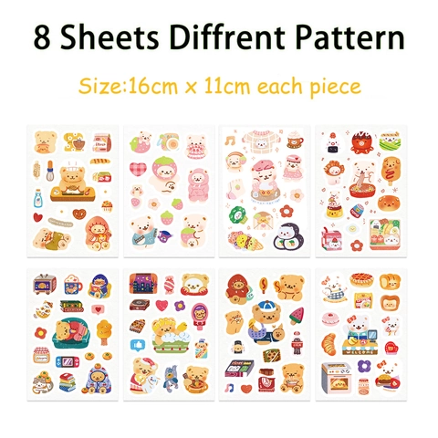Mignons Autocollants Ours de Dessin Animé Vie Quotidienne PVC Imperméable Pour Scrapbooking DIY Journal Carnet Valise Décoration