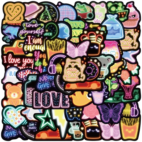 Neon Adesivi PVC Impermeabili per Diario DIY Skateboard Laptop Kawaii Cartone Animato Animale Cibo Modello Stampato Decalcomanie Bambini Studenti