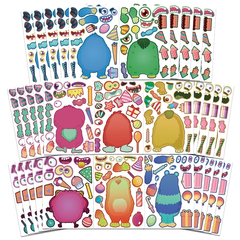 Cartoon Jelly Monster Face Changing Stickers Kids Creative Educational DIY Birthday Party Decoration Waterproof PVC Paper Stickers