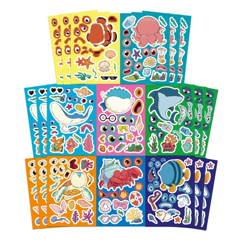 Zeedier Make-A-Face Stickers Voor Kinderen PVC Papier DIY Zeewezen Puzzel Stickers Educatief Speelgoed Feest
