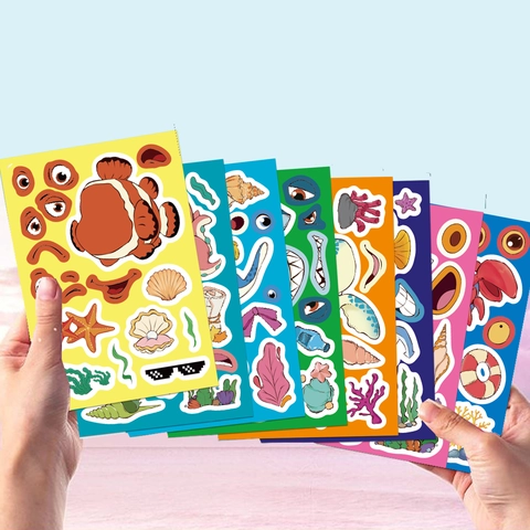 Zeedier Make-A-Face Stickers Voor Kinderen PVC Papier DIY Zeewezen Puzzel Stickers Educatief Speelgoed Feest