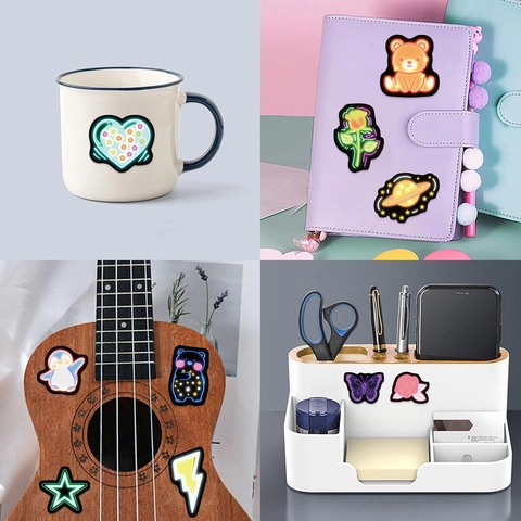 Neon Adesivi PVC Impermeabili per Diario DIY Skateboard Laptop Kawaii Cartone Animato Animale Cibo Modello Stampato Decalcomanie Bambini Studenti