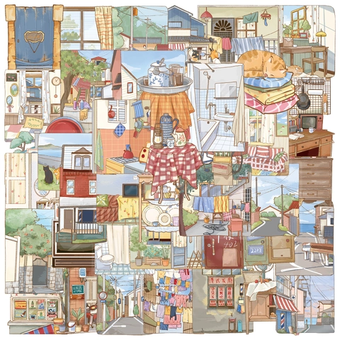 Adesivi Impermeabili in PET Scene di Vita Curative Decalcomanie per Scrapbooking Disegnate a Mano per Notebook Custodia Telefono Laptop DIY