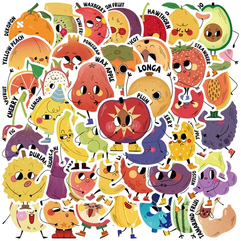 50 Pezzi Adesivi di Frutta Antropomorfa Adesivi in PVC Impermeabili per Bottiglie d'Acqua Laptop Frigorifero Etichette di Frutta per Bambini